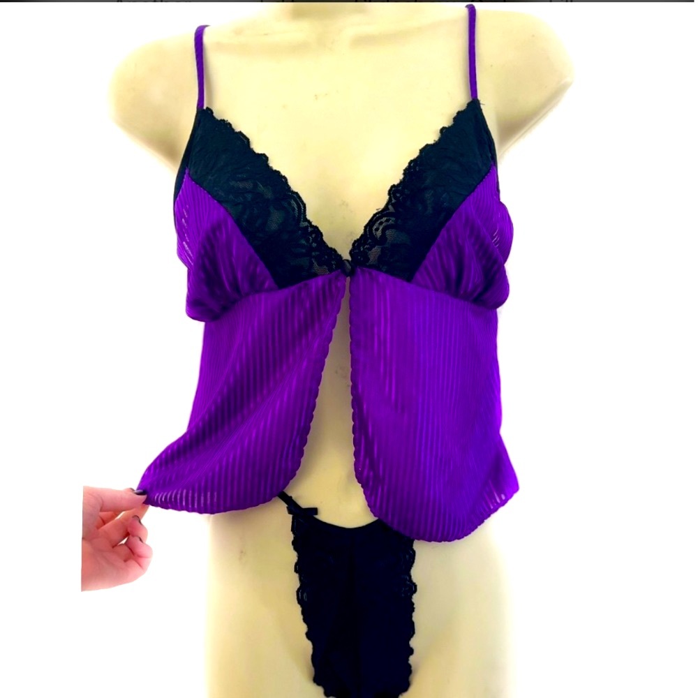 Vintage Nancy King Purple Satin & Lace Cami Panty Set